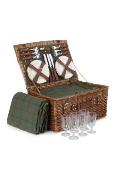M20CE7 Wicker 6 Person Green Tweed Classic Picnic Basket