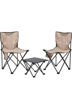 M8909B 3 Piece Folding Camping Set Table X2 Chairs Beige
