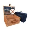 M91F93 Wicker 2 Person Blue Tweed Picnic Basket